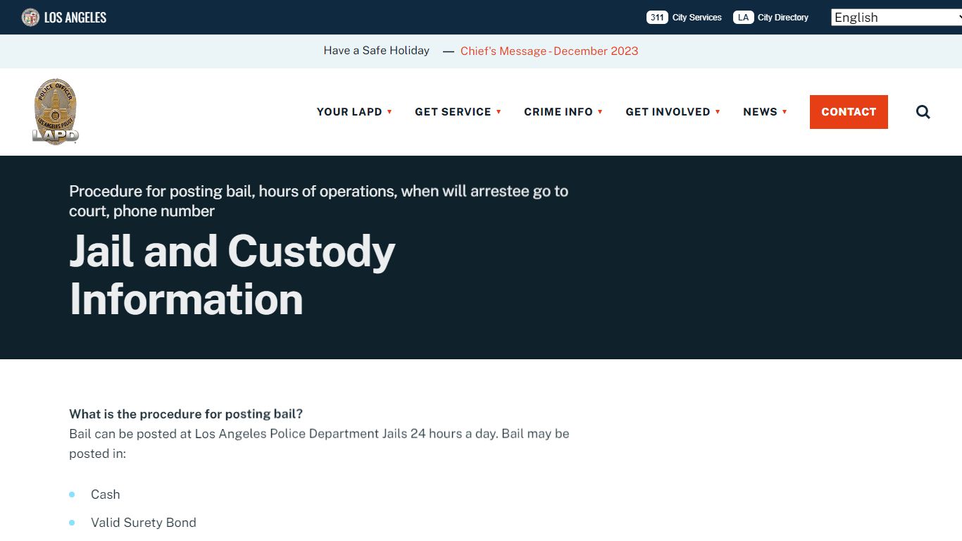 Jail and Custody Information - LAPD Online